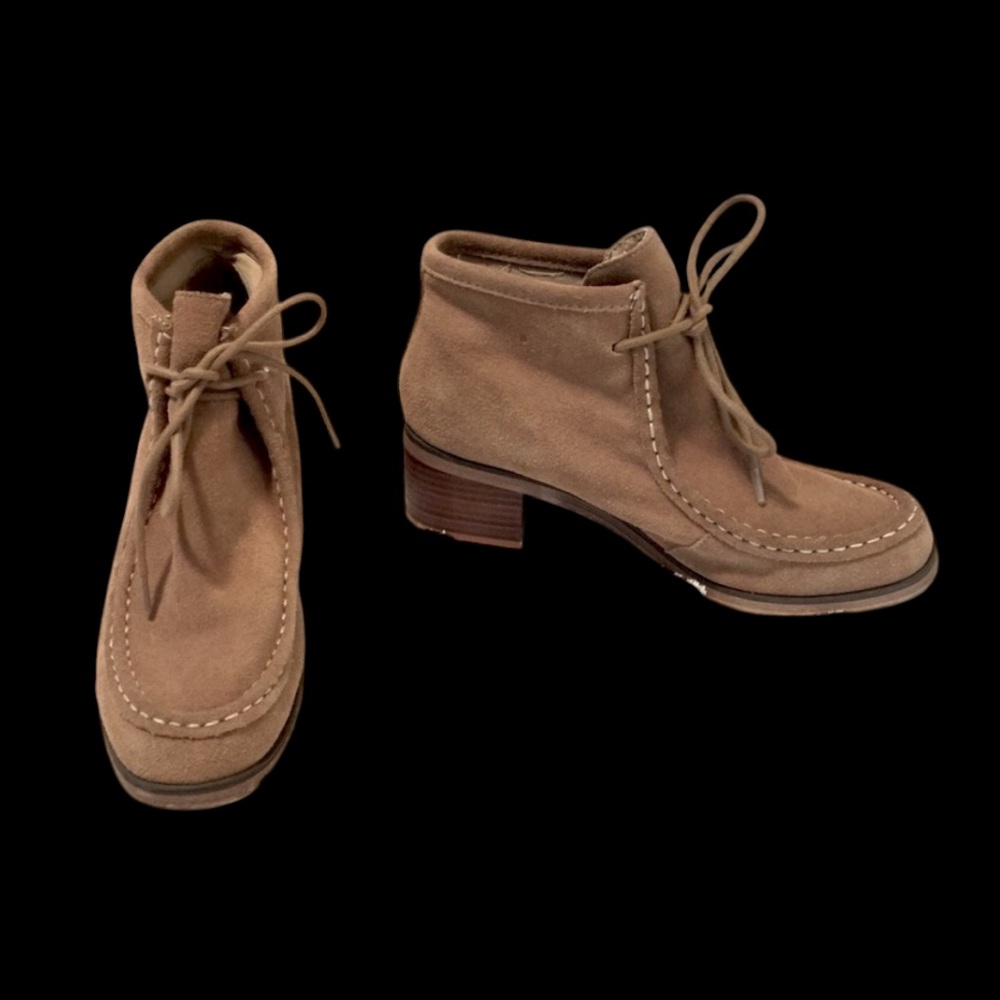 Lace Up Vintage Suede Leather Ankle Brown Carmel Tan Block Heel Ankle Boots Sz 8